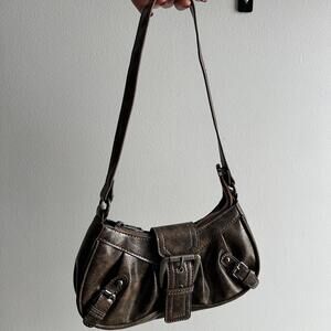 Y2k Goth Handbag with Buckle Punk Hobo Shoulder Purse Clutch for Women Brown